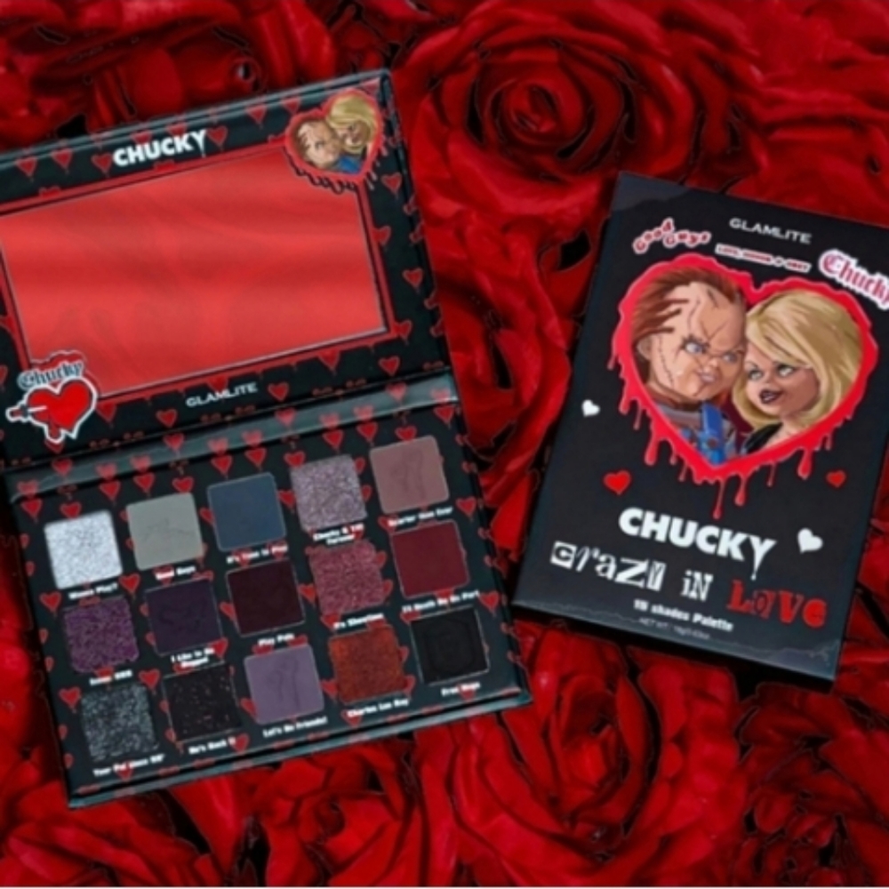 Glamlite X Chucky Eyeshadow Palette Blush Duo Kit Plus 2 Velvet Lip Liner 4 PC